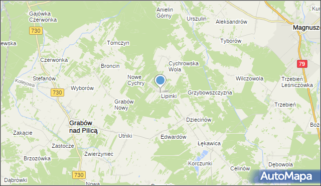 mapa Lipinki, Lipinki gmina Grabów nad Pilicą na mapie Targeo